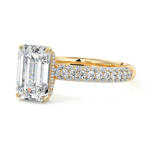 Celine - Emerald Cut Yellow Gold Engagement Ring Profile View | Nura Lab