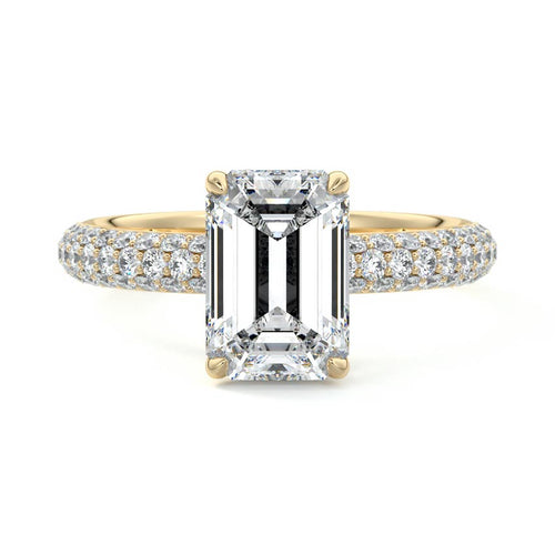 Celine - Emerald Cut Yellow Gold Engagement Ring Detail View | Nura Lab
