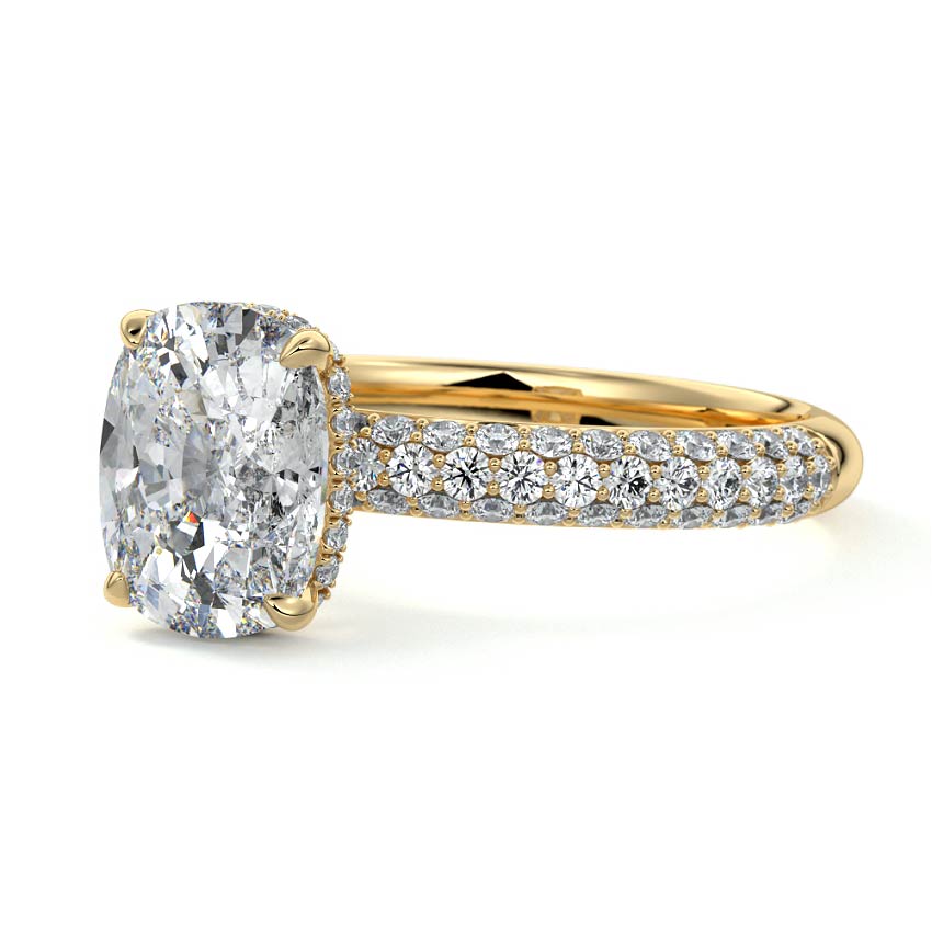 Celine - Cushion Yellow Gold Engagement Ring Profile View | Nura Lab