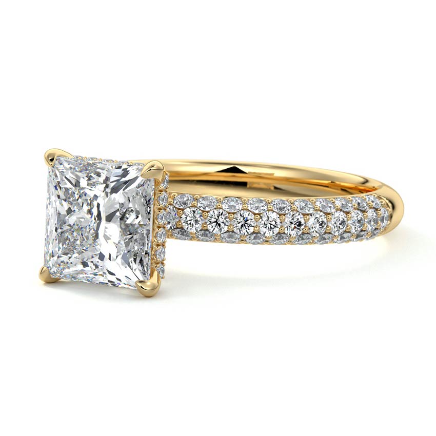 Celine - Princess Yellow Gold Engagement Ring Profile View | Nura Lab