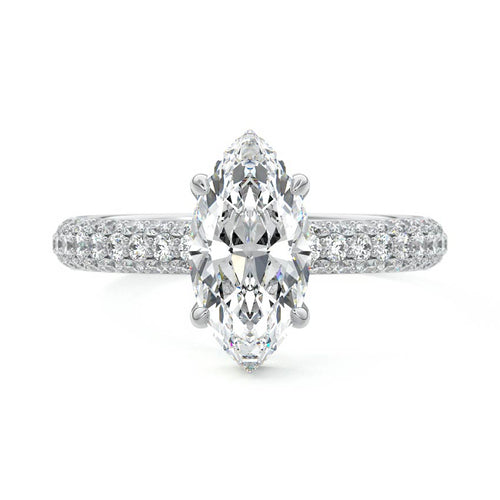 Celine marquise hidden halo pavé lab grown diamond engagement ring in white gold