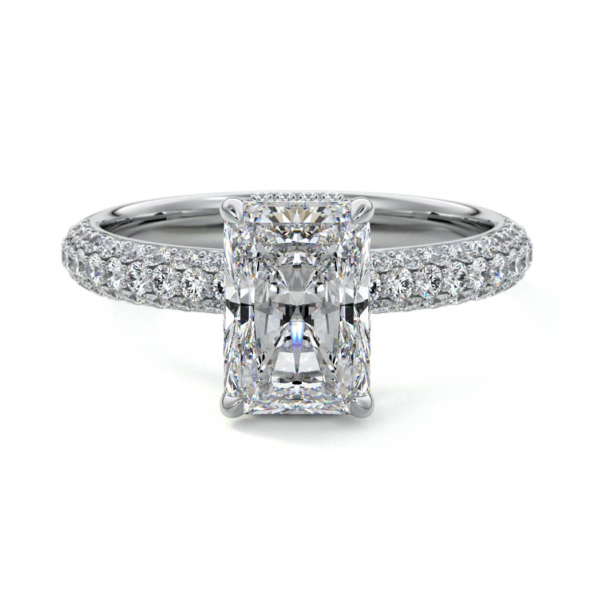 Celine radiant hidden halo pavé lab grown diamond engagement ring in platinum