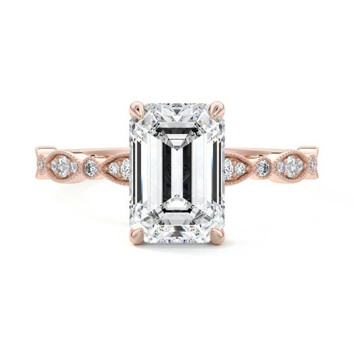 Dahlia - Emerald Cut Rose Gold Lab Grown Diamond Engagement Ring | Nura Lab