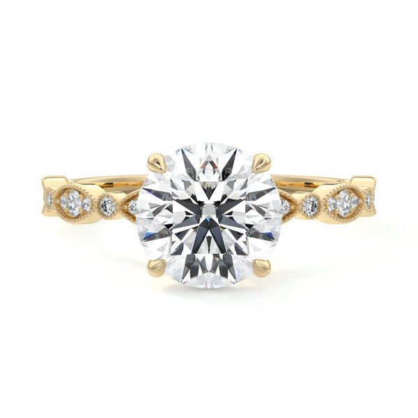 Dahlia - Round Milgrain Side Stone Lab Grown Diamond Engagement Ring