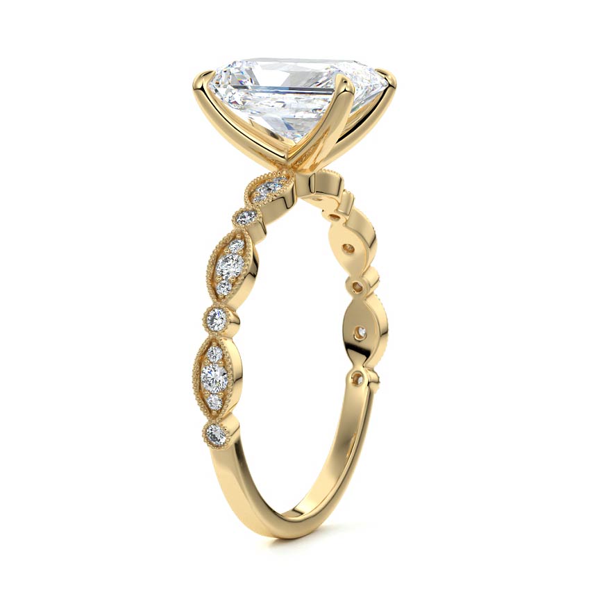 Dahlia - Radiant Yellow Gold Engagement Ring Side View | Nura Lab