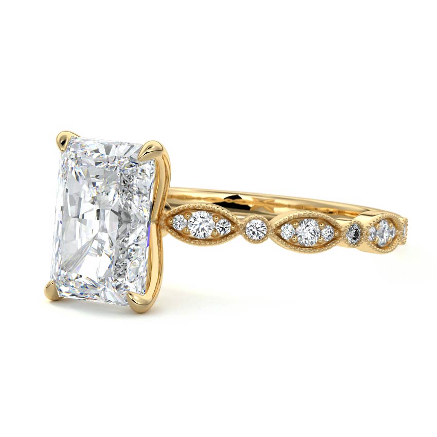 Dahlia - Radiant Yellow Gold Engagement Ring Profile View | Nura Lab