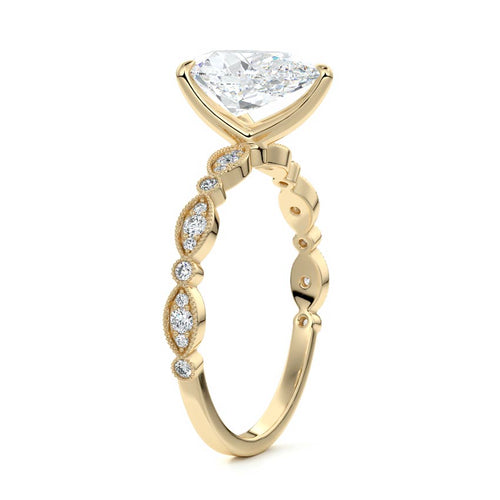 Dahlia - Pear Yellow Gold Engagement Ring Side View | Nura Lab