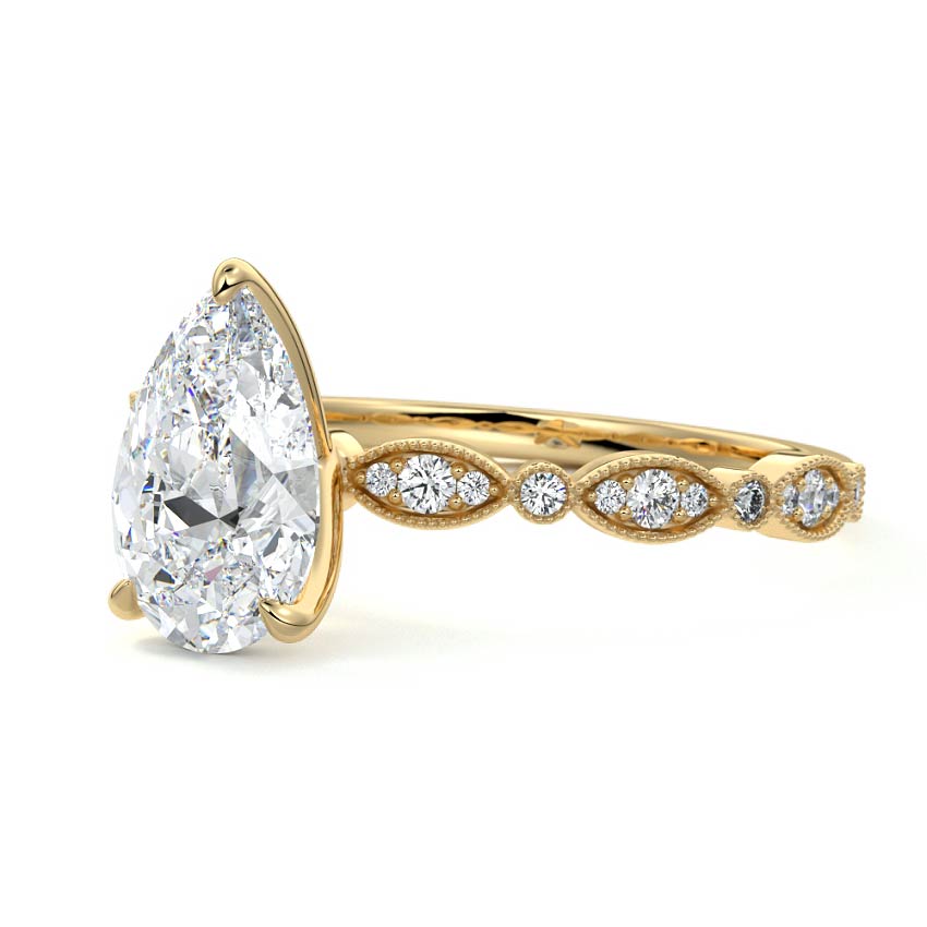 Dahlia - Pear Yellow Gold Engagement Ring Profile View | Nura Lab