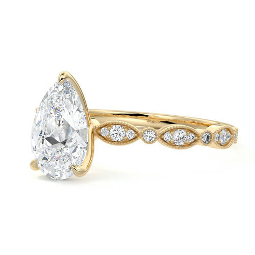 Dahlia - Pear Yellow Gold Engagement Ring Profile View | Nura Lab