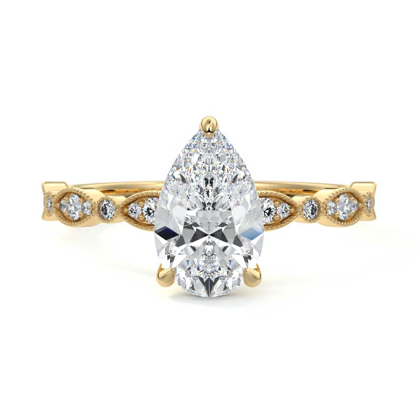 Dahlia - Pear Yellow Gold Engagement Ring Detail View | Nura Lab