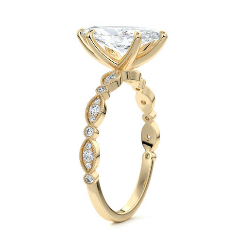 Dahlia - Marquise Yellow Gold Engagement Ring Side View | Nura Lab
