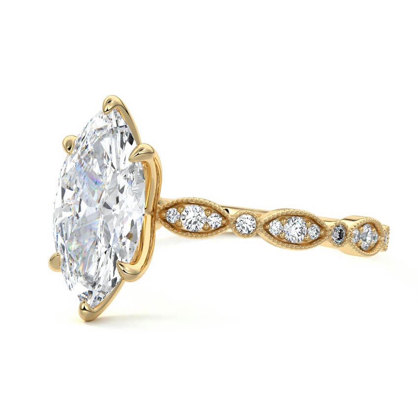 Dahlia - Marquise Yellow Gold Engagement Ring Profile View | Nura Lab