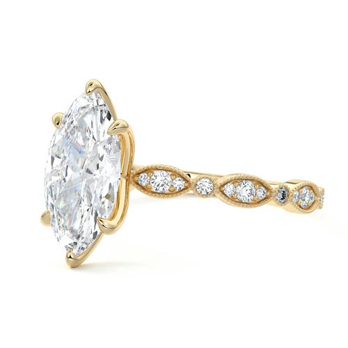 Dahlia - Marquise Yellow Gold Engagement Ring Profile View | Nura Lab