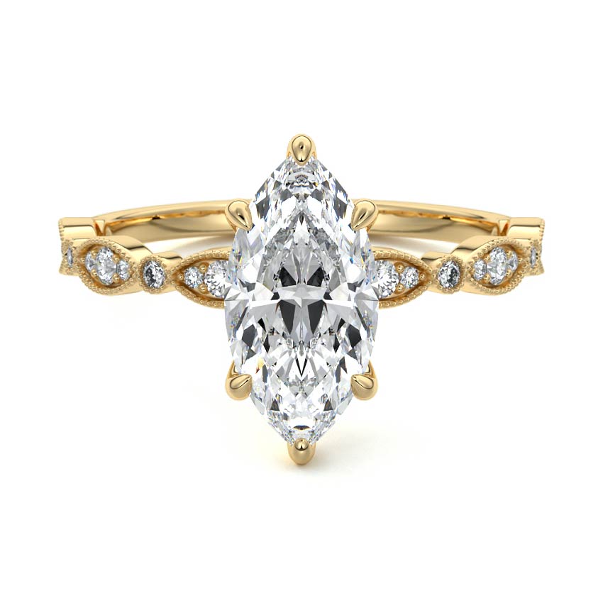 Dahlia - Marquise Yellow Gold Engagement Ring Detail View | Nura Lab