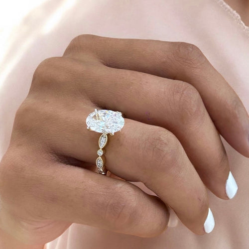 Dahlia - Oval Yellow Gold Engagement Ring Angle View | Nura Lab