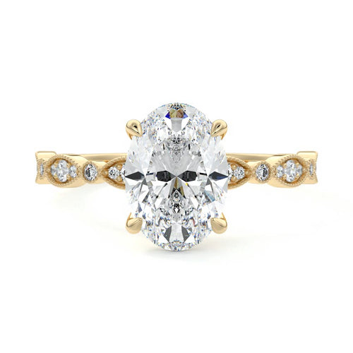 Dahlia - Oval Yellow Gold Engagement Ring Detail View | Nura Lab