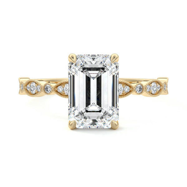 Dahlia - Emerald Cut Milgrain Side Stone Lab Grown Diamond Engagement Ring