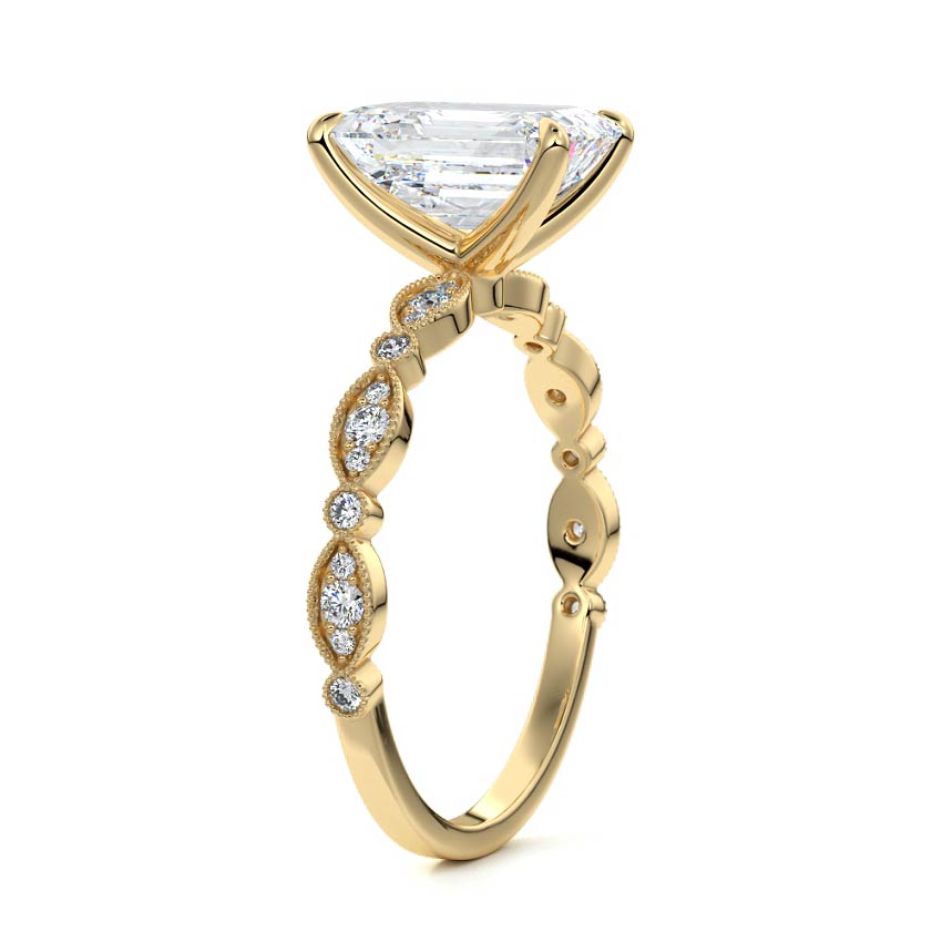 Dahlia - Emerald Cut Yellow Gold Engagement Ring Side View | Nura Lab