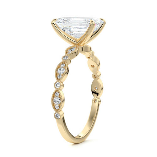 Dahlia - Emerald Cut Yellow Gold Engagement Ring Side View | Nura Lab