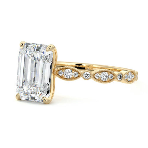 Dahlia - Emerald Cut Yellow Gold Engagement Ring Profile View | Nura Lab