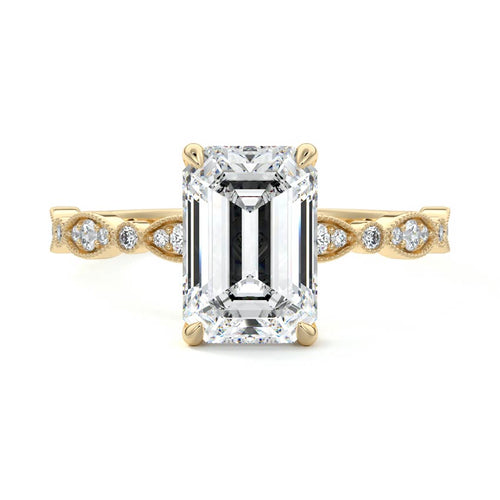 Dahlia - Emerald Cut Yellow Gold Engagement Ring Detail View | Nura Lab
