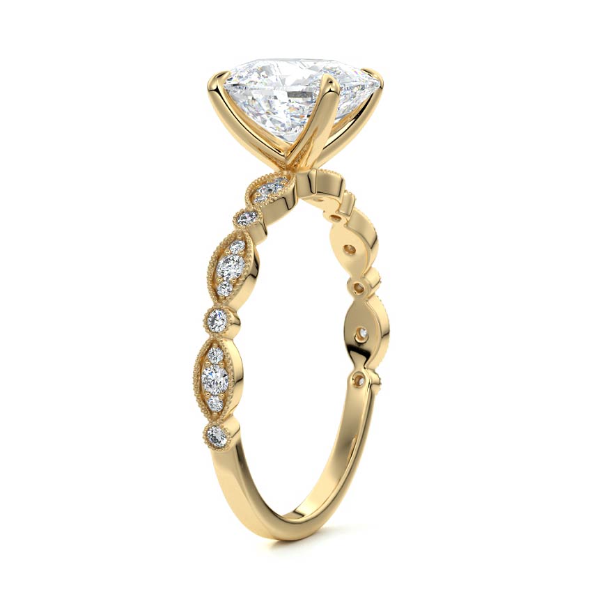 Dahlia - Cushion Yellow Gold Engagement Ring Side View | Nura Lab