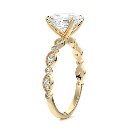 Dahlia - Cushion Yellow Gold Engagement Ring Side View | Nura Lab