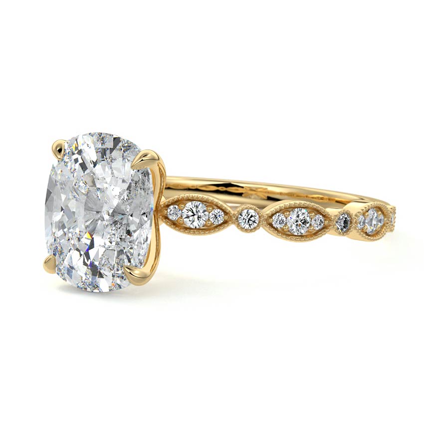 Dahlia - Cushion Yellow Gold Engagement Ring Profile View | Nura Lab