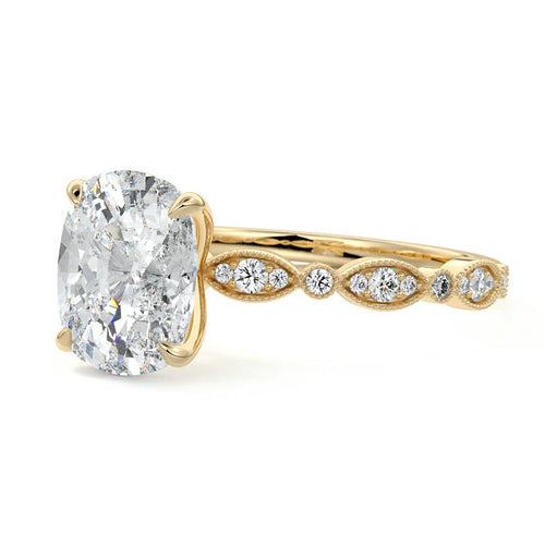 Dahlia - Cushion Yellow Gold Engagement Ring Profile View | Nura Lab