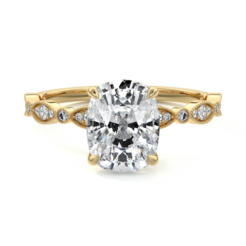 Dahlia - Cushion Yellow Gold Engagement Ring Detail View | Nura Lab
