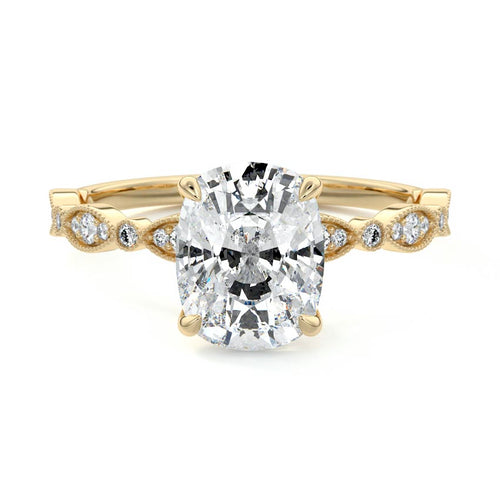 Dahlia - Cushion Yellow Gold Engagement Ring Detail View | Nura Lab