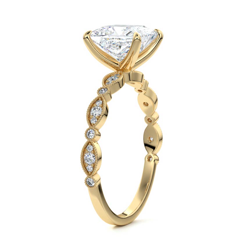 Dahlia - Princess Yellow Gold Engagement Ring Side View | Nura Lab