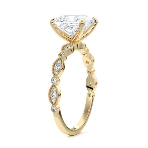Dahlia - Princess Yellow Gold Engagement Ring Side View | Nura Lab