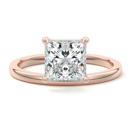 Daria princess low profile solitaire lab grown diamond engagement ring in rose gold