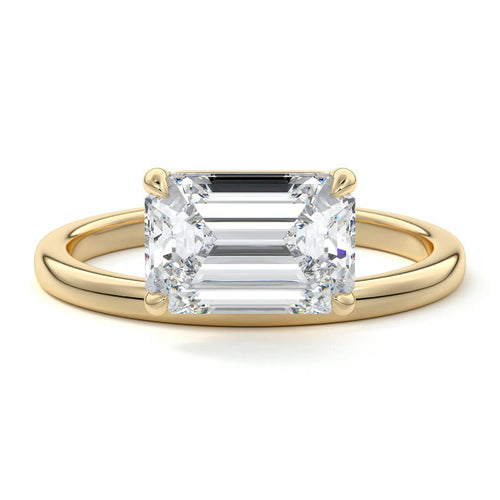 Daria east-west emerald cut low profile solitaire lab grown diamond engagement ring in yellow gold