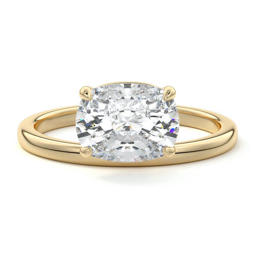 Daria east-west cushion low profile solitaire lab grown diamond engagement ring in yellow gold