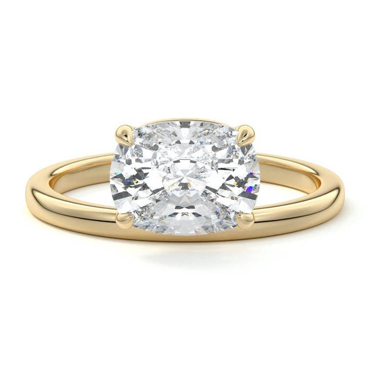 Daria east-west cushion low profile solitaire lab grown diamond engagement ring in yellow gold