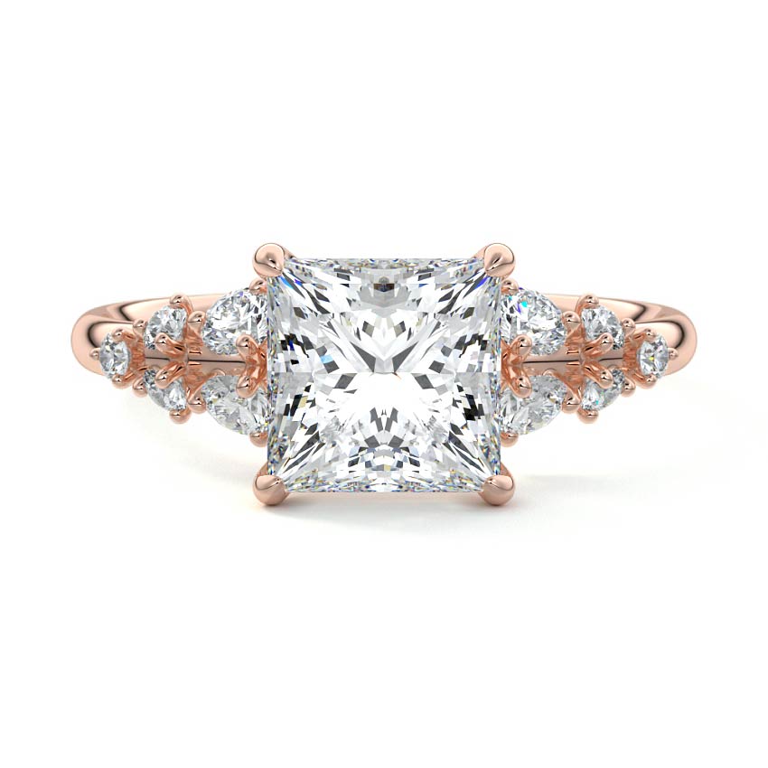 Delia princess floral side stone lab grown diamond engagement ring in rose gold