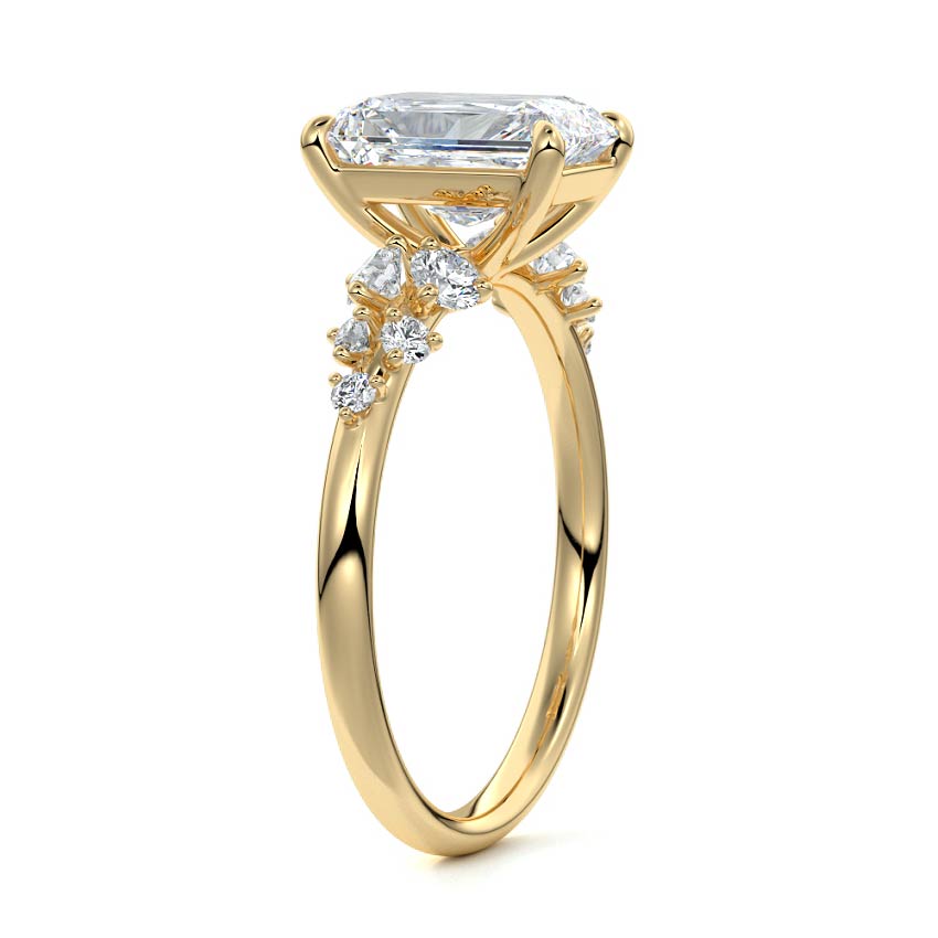 Delia radiant floral side stone lab grown diamond engagement ring in yellow gold