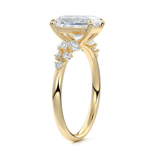 Delia radiant floral side stone lab grown diamond engagement ring in yellow gold