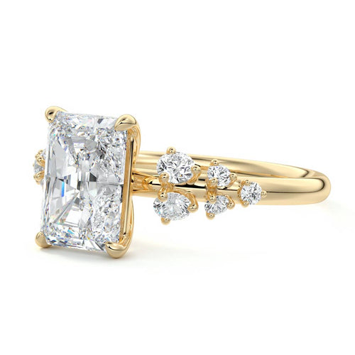Delia - Radiant Yellow Gold Engagement Ring Profile View | Nura Lab