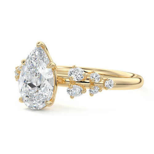 Delia - Pear Yellow Gold Engagement Ring Profile View | Nura Lab