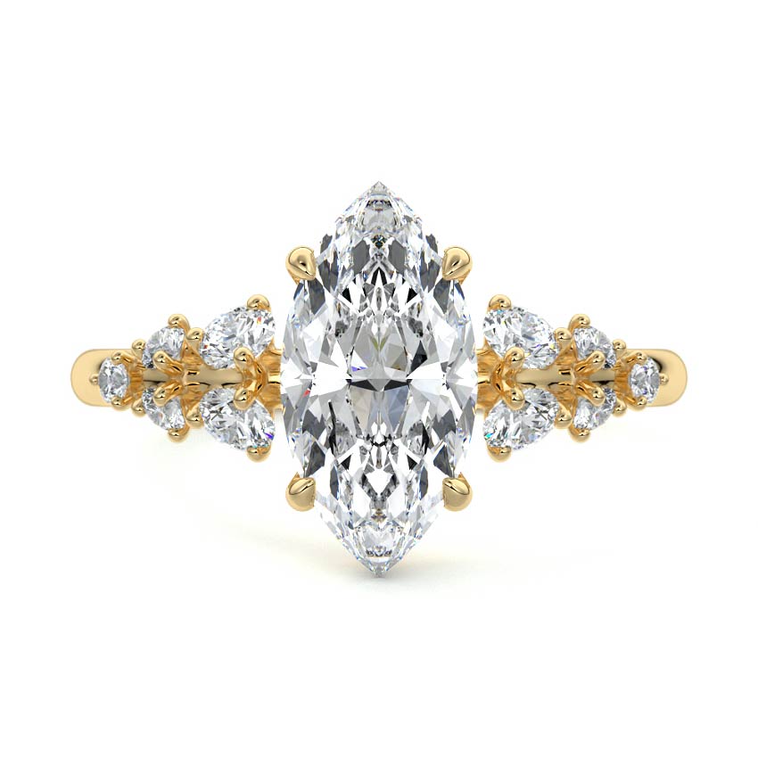 Delia - Marquise Yellow Gold Engagement Ring Detail View | Nura Lab