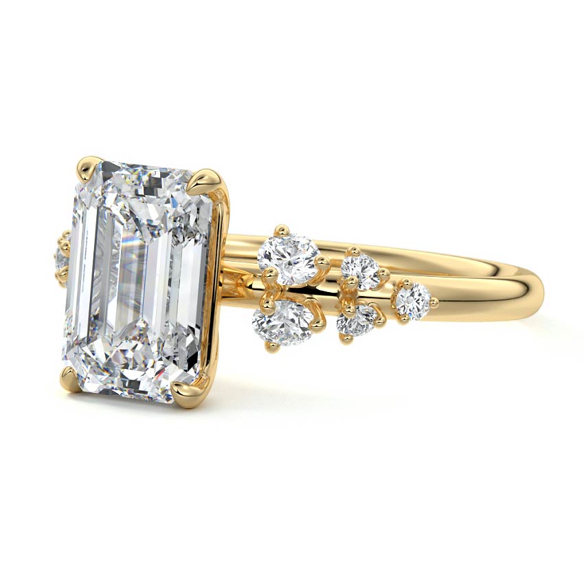 Delia - Emerald Cut Yellow Gold Engagement Ring Profile View | Nura Lab