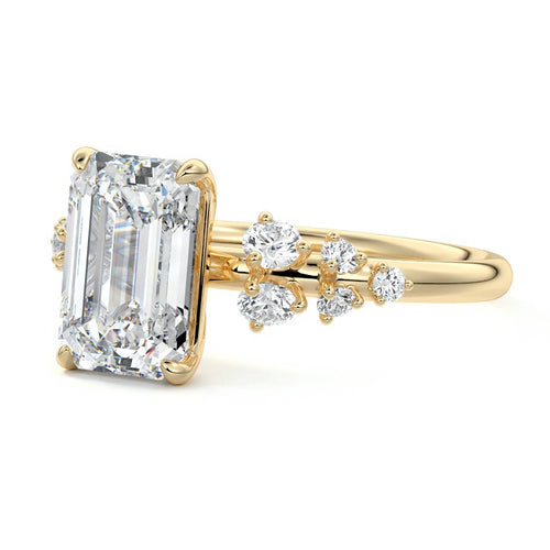 Delia - Emerald Cut Yellow Gold Engagement Ring Profile View | Nura Lab