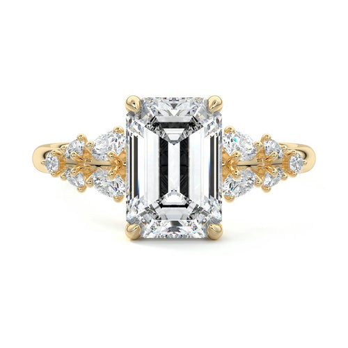 Delia - Emerald Cut Yellow Gold Engagement Ring Detail View | Nura Lab