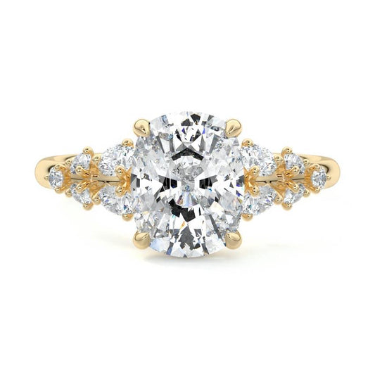 Delia cushion floral side stone lab grown diamond engagement ring in yellow gold