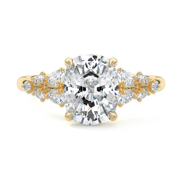 Delia - Cushion Floral Side Stone Lab Grown Diamond Engagement Ring