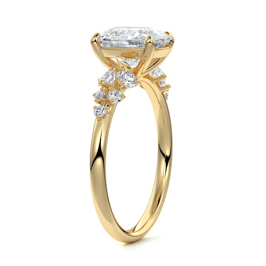 Delia - Cushion Yellow Gold Engagement Ring Side View | Nura Lab