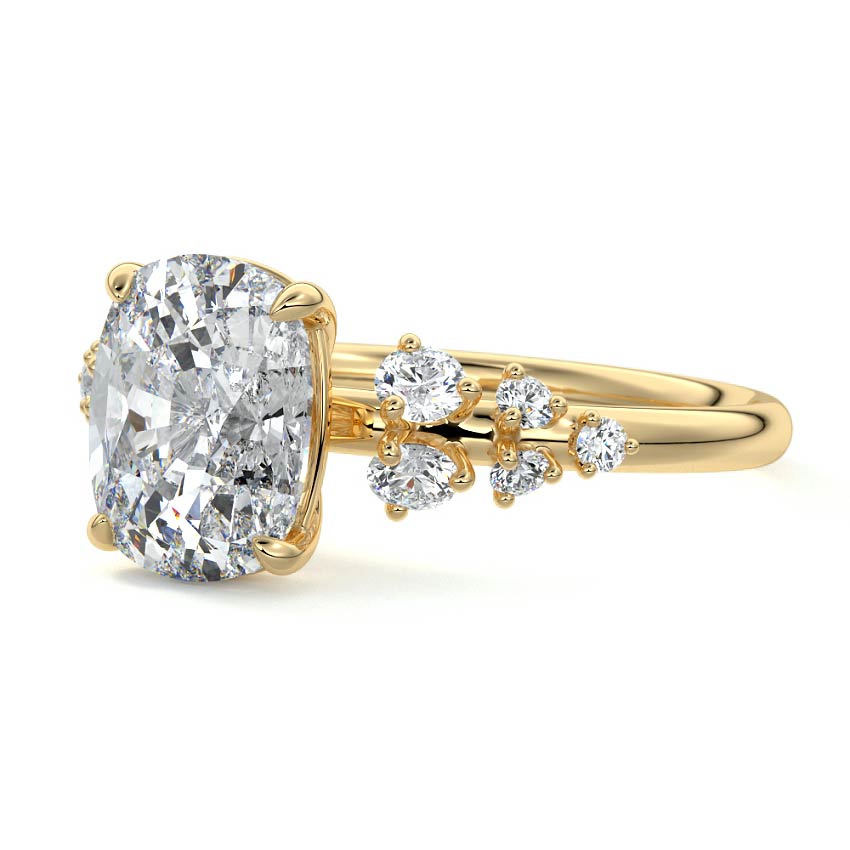 Delia - Cushion Yellow Gold Engagement Ring Profile View | Nura Lab